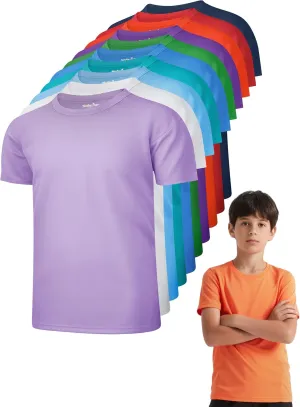 10 Pack Boys Youth Mesh Quick Dry T Shirts Short Sleeve Athletic Shirt Moisture Wicking Performance Tees for 7-16Y