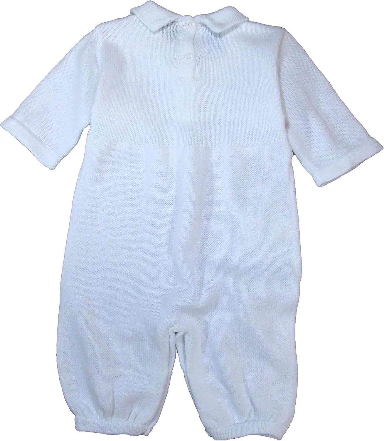 100% Cotton Knit White Boys Infant 2 Piece Long Sleeve Collared Romper with Cap
