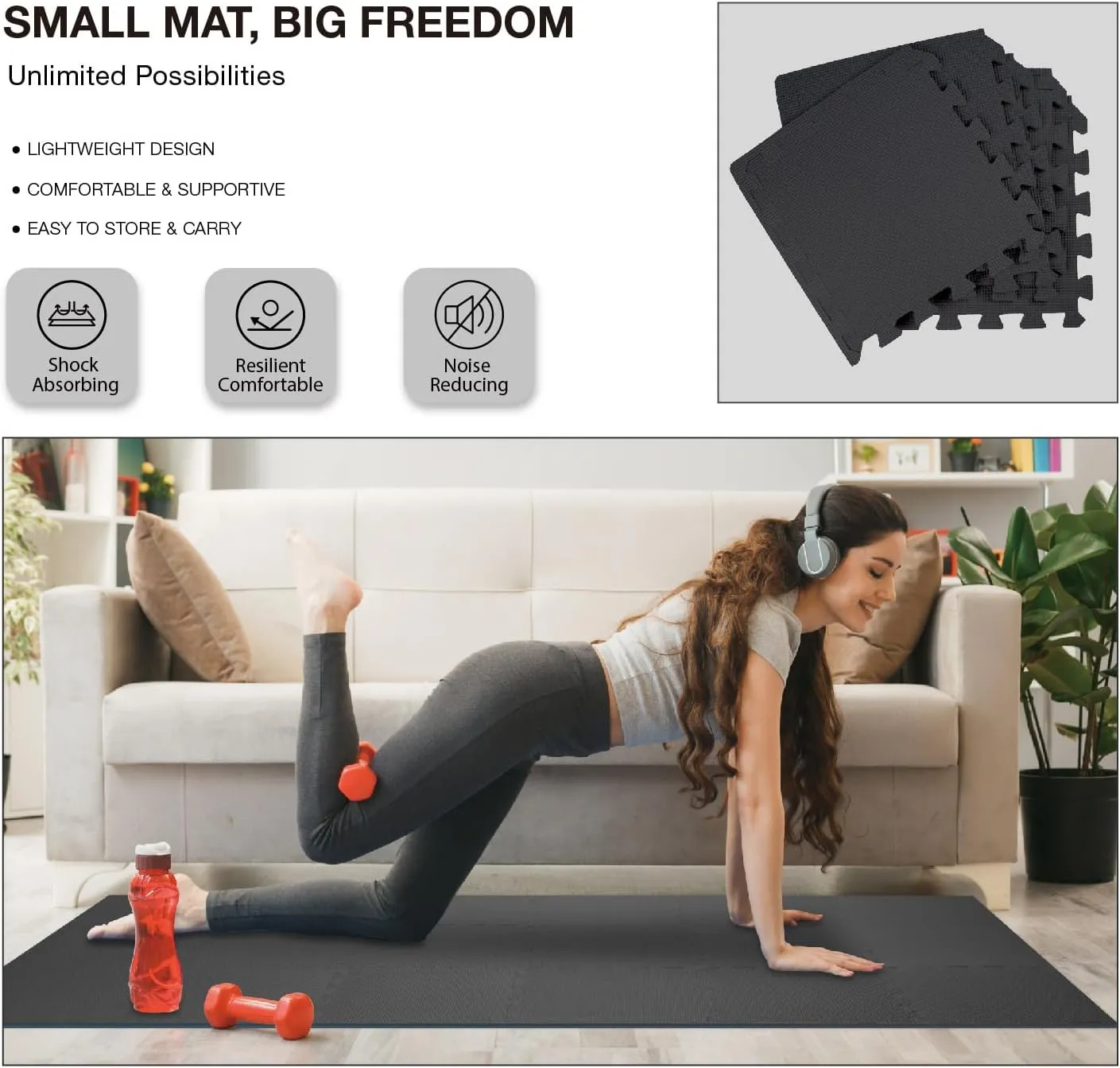 18 Tiles Gym Floor Mat, EVA Foam Puzzle Gym Mat, High-Density Interlocking Foam Floor Tiles for Home Gym, Play Workout Garage Kitchen Flooring