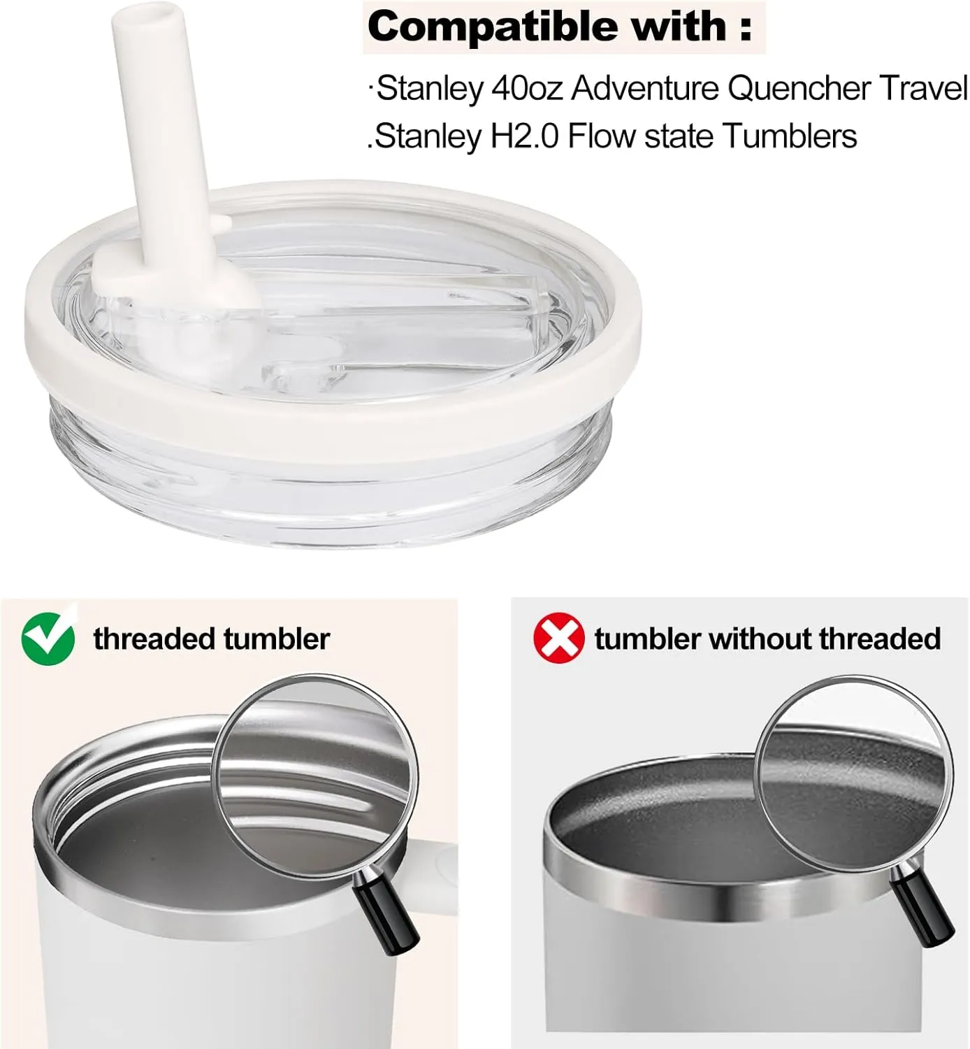 2 Pack 40 oz Tumbler Flip Straw Leak Proof Lid Replacement Fit for Stanley Quencher,40 oz Tumbler Lid Replacement for Stanley Cup,No Spill Proof Straw Cover for Stanley Accessories