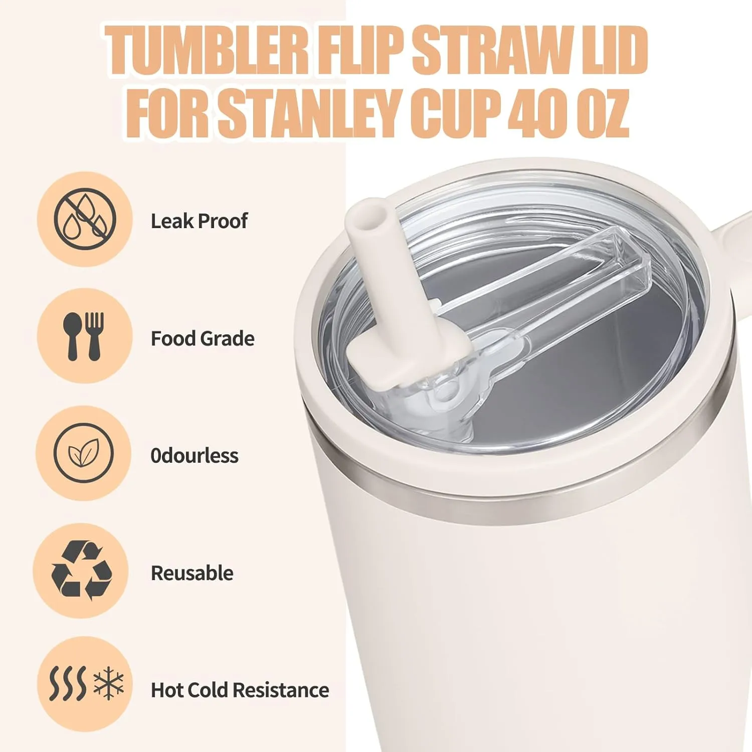 2 Pack 40 oz Tumbler Flip Straw Leak Proof Lid Replacement Fit for Stanley Quencher,40 oz Tumbler Lid Replacement for Stanley Cup,No Spill Proof Straw Cover for Stanley Accessories