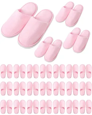24 Pairs Kids Disposable Slippers Non Slip Closed Kids Spa Slippers Comfortable Home Slippers Disposable Spa Indoor Outdoor Slipper for 4-12 Years Old Boys Girls Party Hotel Travel(Pink,M)