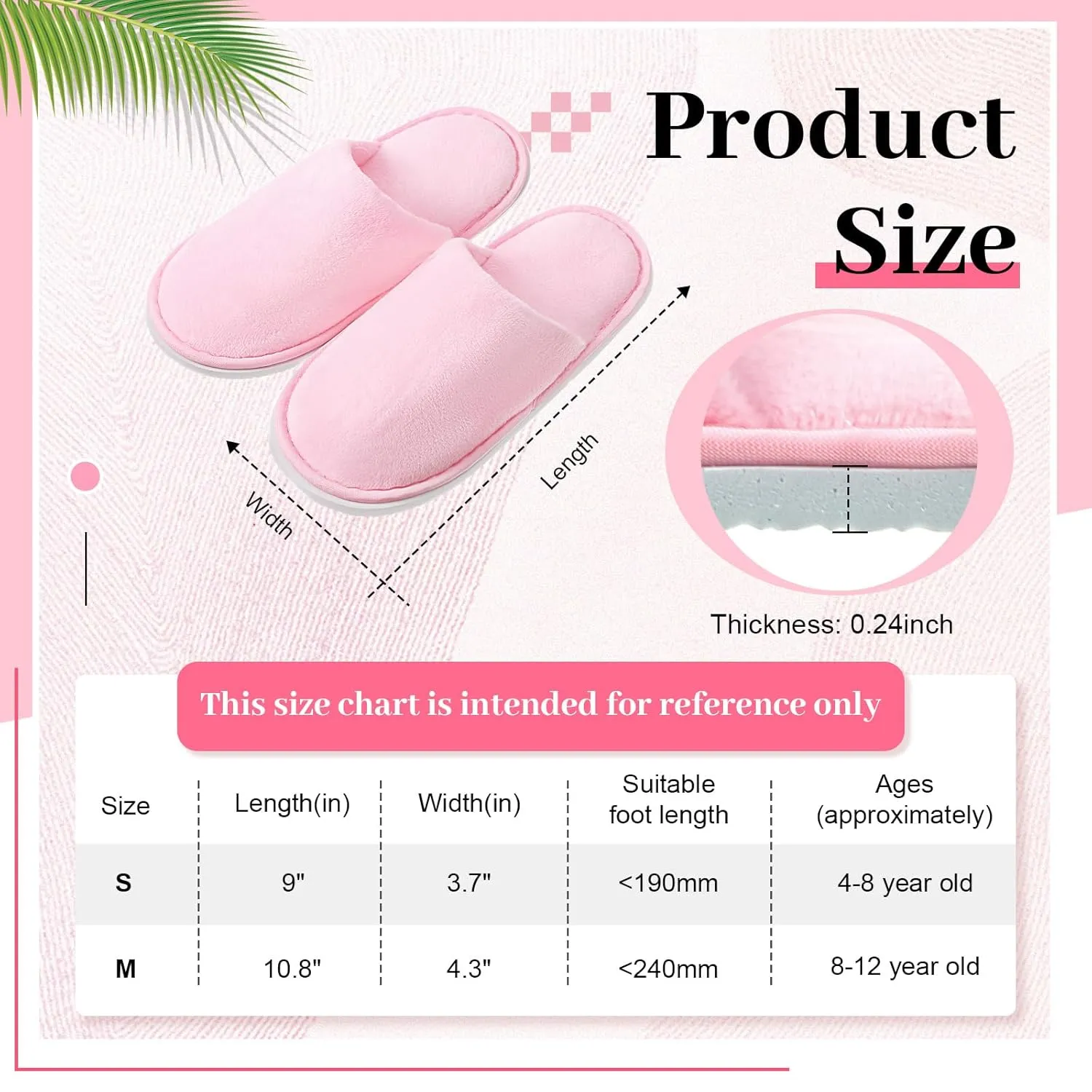 24 Pairs Kids Disposable Slippers Non Slip Closed Kids Spa Slippers Comfortable Home Slippers Disposable Spa Indoor Outdoor Slipper for 4-12 Years Old Boys Girls Party Hotel Travel(Pink,M)