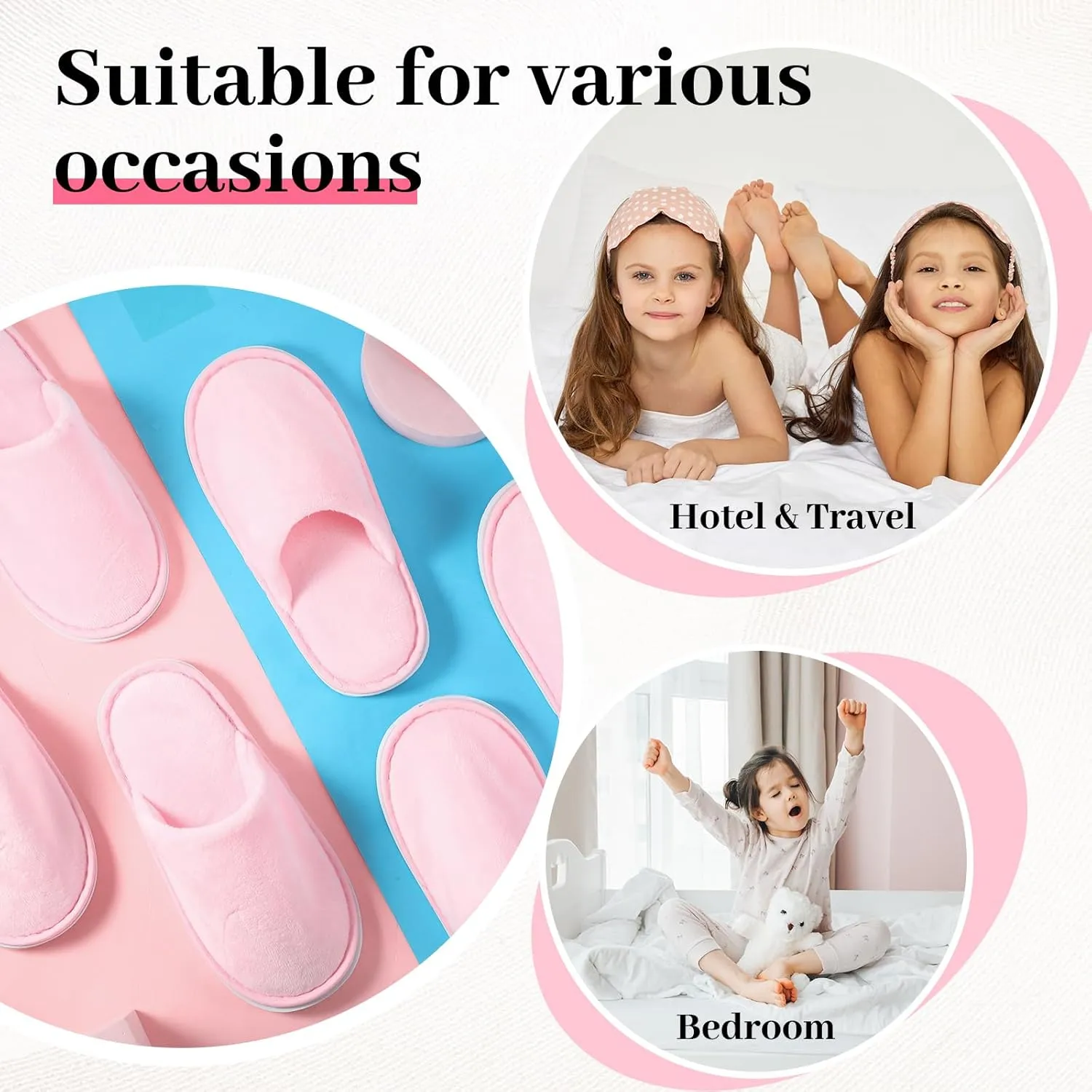 24 Pairs Kids Disposable Slippers Non Slip Closed Kids Spa Slippers Comfortable Home Slippers Disposable Spa Indoor Outdoor Slipper for 4-12 Years Old Boys Girls Party Hotel Travel(Pink,M)