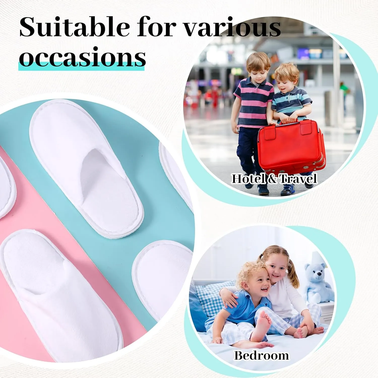 24 Pairs Kids Disposable Slippers Non Slip Closed Kids Spa Slippers Comfortable Home Slippers Disposable Spa Indoor Outdoor Slipper for 4-12 Years Old Boys Girls Party Hotel Travel(White,M)