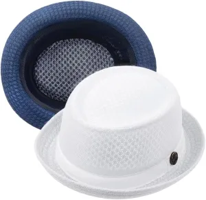 2Pcs Summer Mesh Pork Pie Hat Beach Party Fedora Cap Boater Porkpie Breaking Bad Flat Hat for Men Women Straw