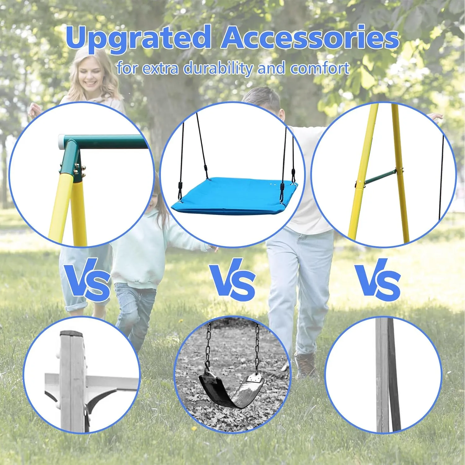 3 in 1 Swing Set and Climbing Rope for Kids Backyard Outdoor A-Frame Heavy-Duty Metal Swing Sets with Slide