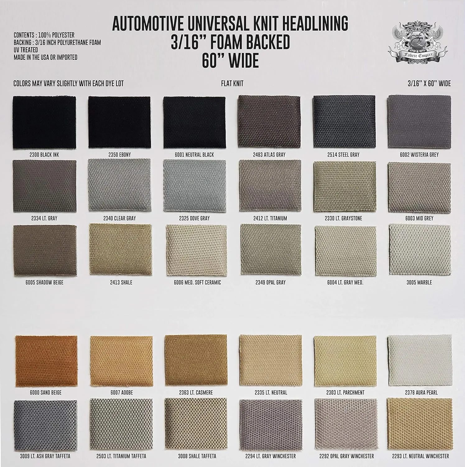 3/16 Foam Backed Automotive Flat Knit Headliner Fabric 60 Wide Sold by The Yard (Mid Gray)