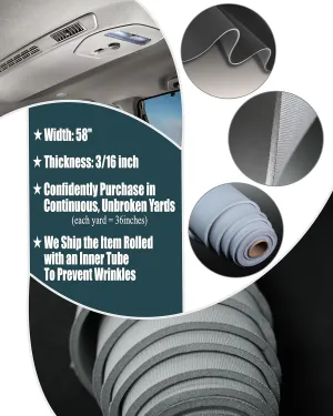 3/16 Foam Backed Automotive Flat Knit Headliner Fabric 60 Wide Sold by The Yard (Mid Gray)