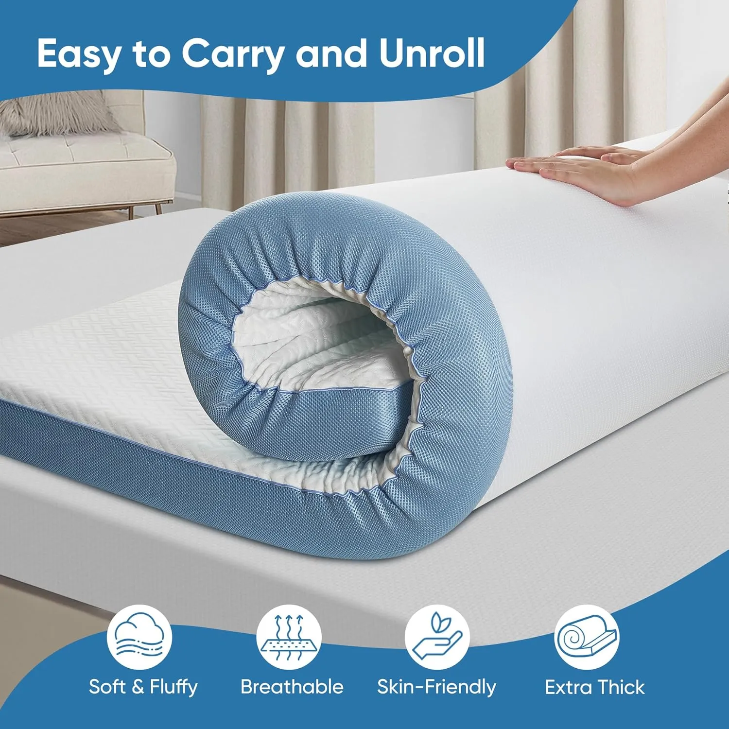4 Inch Firm Mattress Topper Queen Size, Memory Foam Mattress Topper Extra Support, High-Density Memory Foam Bed Topper for Pain Relief, with Removable Soft Cover, CertiPUR-US Certified