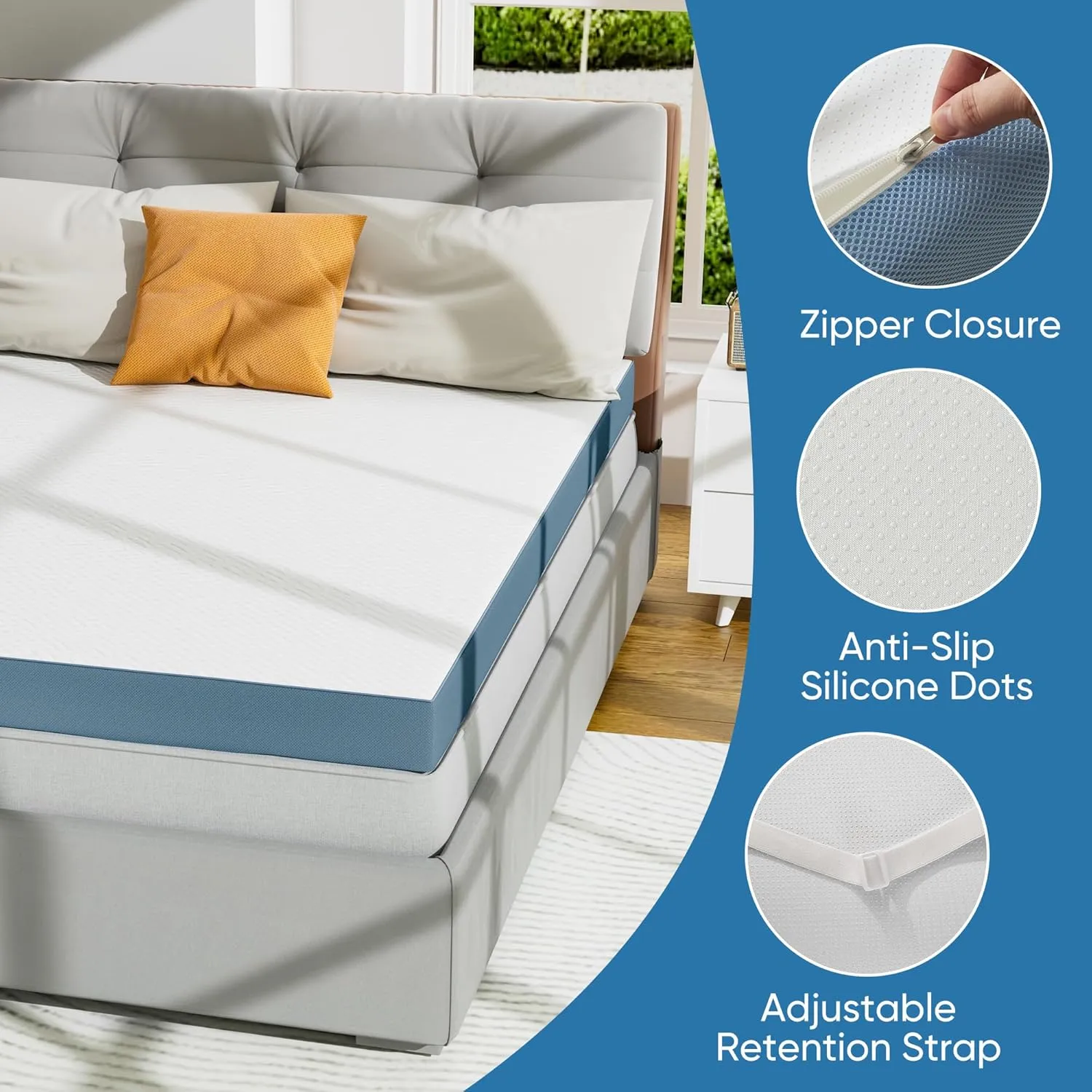 4 Inch Firm Mattress Topper Queen Size, Memory Foam Mattress Topper Extra Support, High-Density Memory Foam Bed Topper for Pain Relief, with Removable Soft Cover, CertiPUR-US Certified
