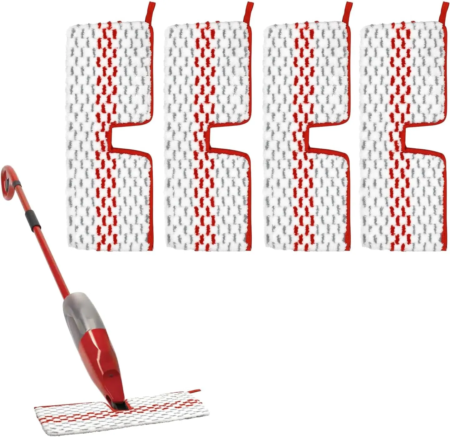 4 Pack Washable Microfiber Refill Spray Mop Pads Compatible with Promist MAX Spray Mop,Red