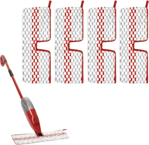 4 Pack Washable Microfiber Refill Spray Mop Pads Compatible with Promist MAX Spray Mop,Red