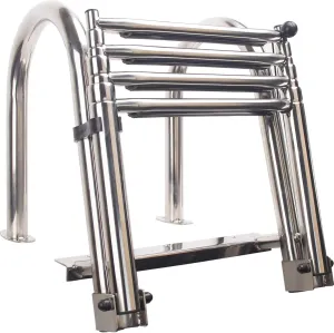 4-Step Stainless Steel Telescoping Dock Ladder for Pontoon Boats - Heavy Duty 600lbs Capacity, Foldable Rear Entry Swim Ladder with Wide Anti-Slip Pedals & Handrails