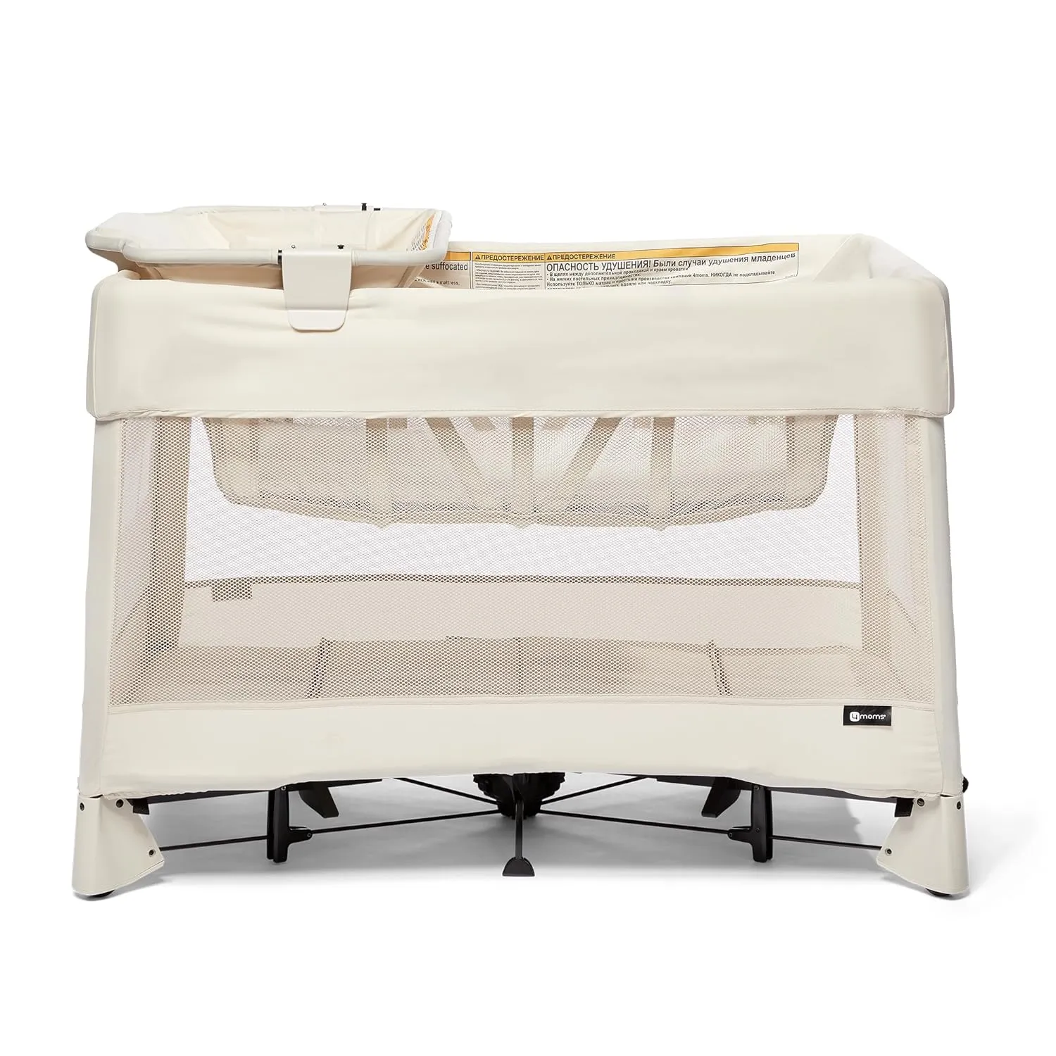 4moms Breeze Plus Portable Playard with Removable Bassinet and Baby Changing Station, Easy One-Handed Setup, Birch