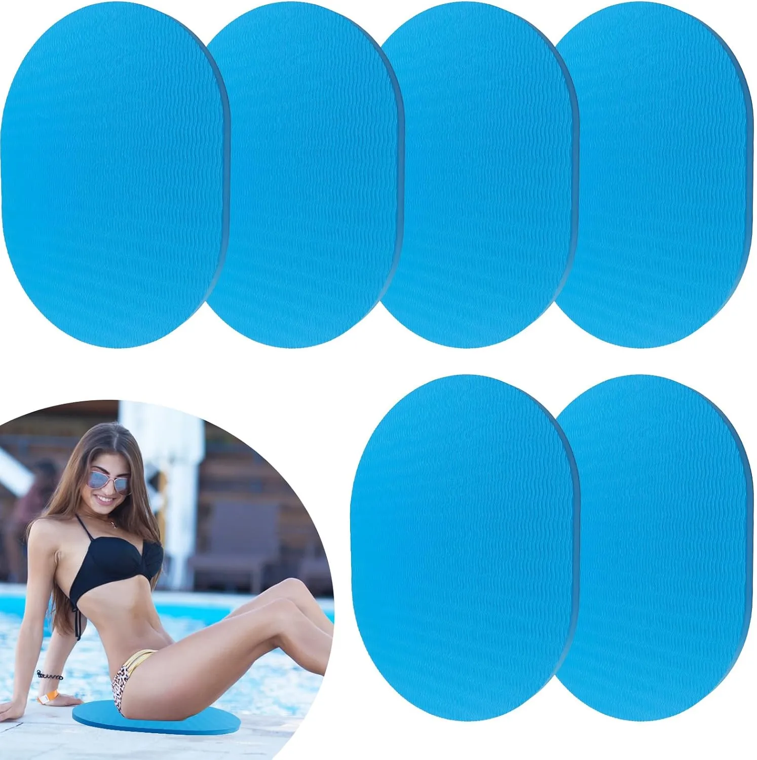 6 Pcs Poolside Seating Mat Seat Cushion, Soft Oval Foam Poolside Cushion for Edge of Pool, Portable Poolside Seat Pad for Above Ground Pools Lounging - 18 x 14 x 0.8 Inch