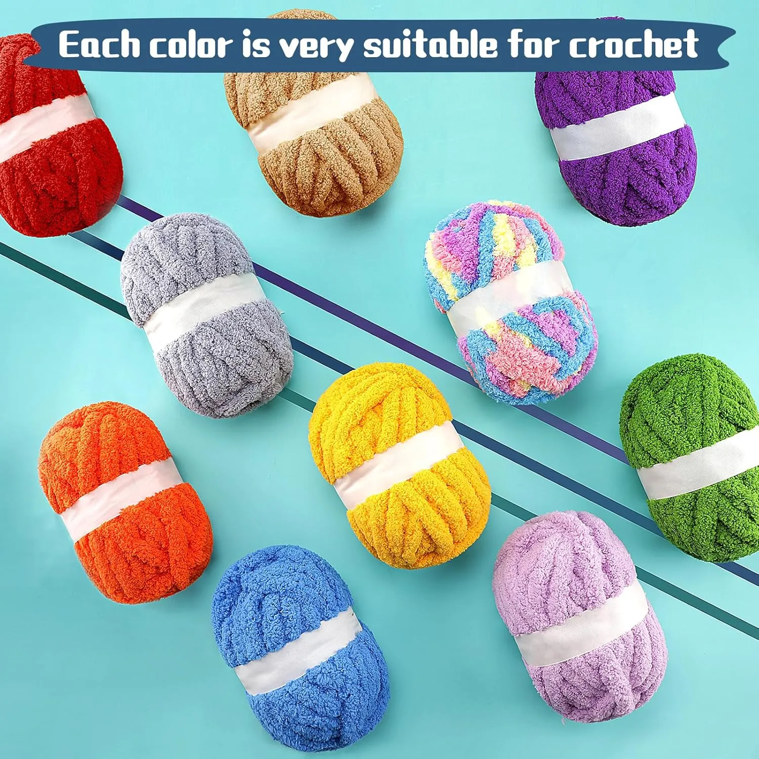 8 Pack Chunky Chenille Blanket Yarn for Hand Knitting and Crocheting - Jumbo Fluffy Super Bulky Yarn 28.4 Yds 7.7 Oz Each Skein (Blue Gray)