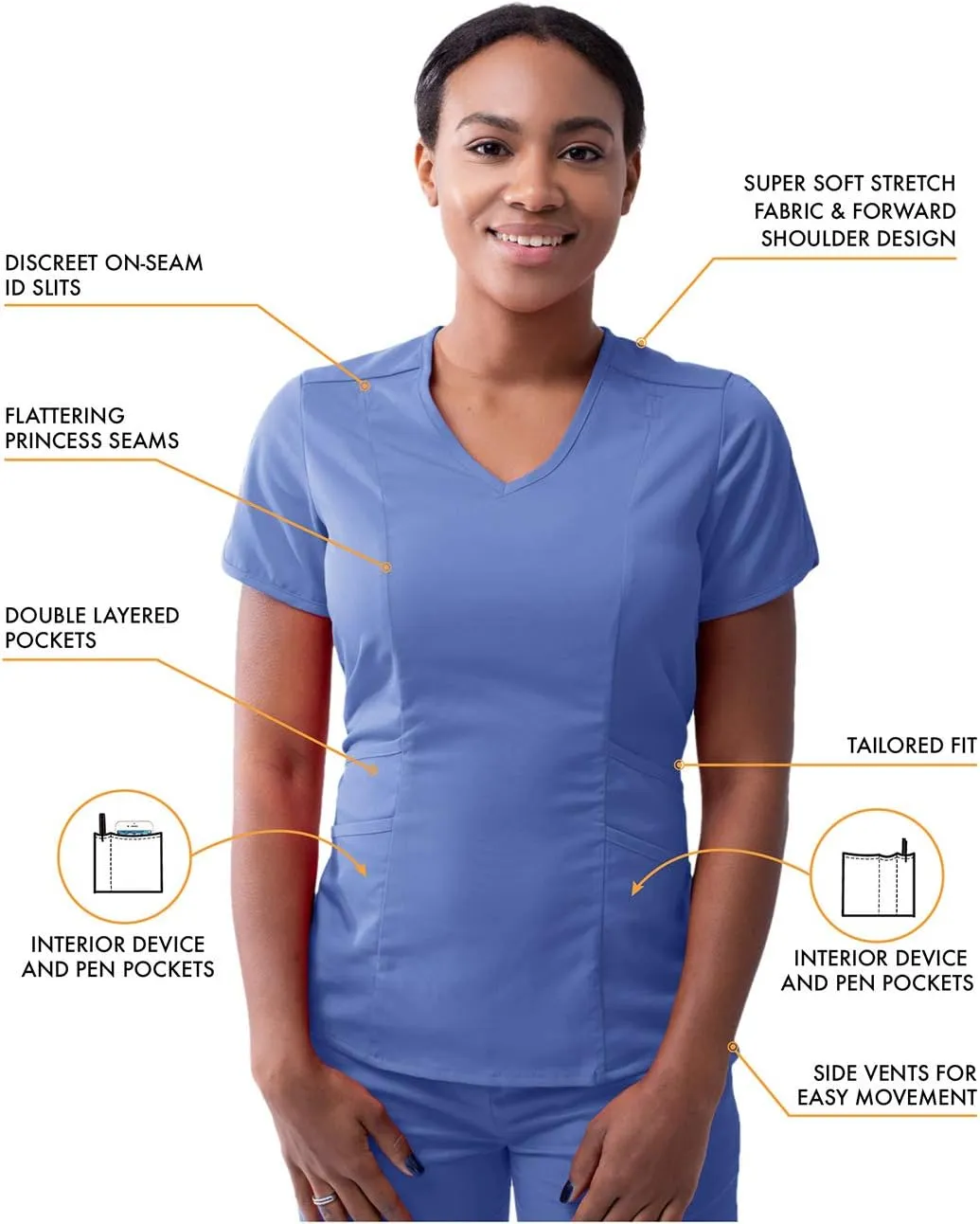 Adar Pro Core Classic Scrub Set for Women - Tailored V-Neck Scrub Top & Tailored Yoga Scrub Pants