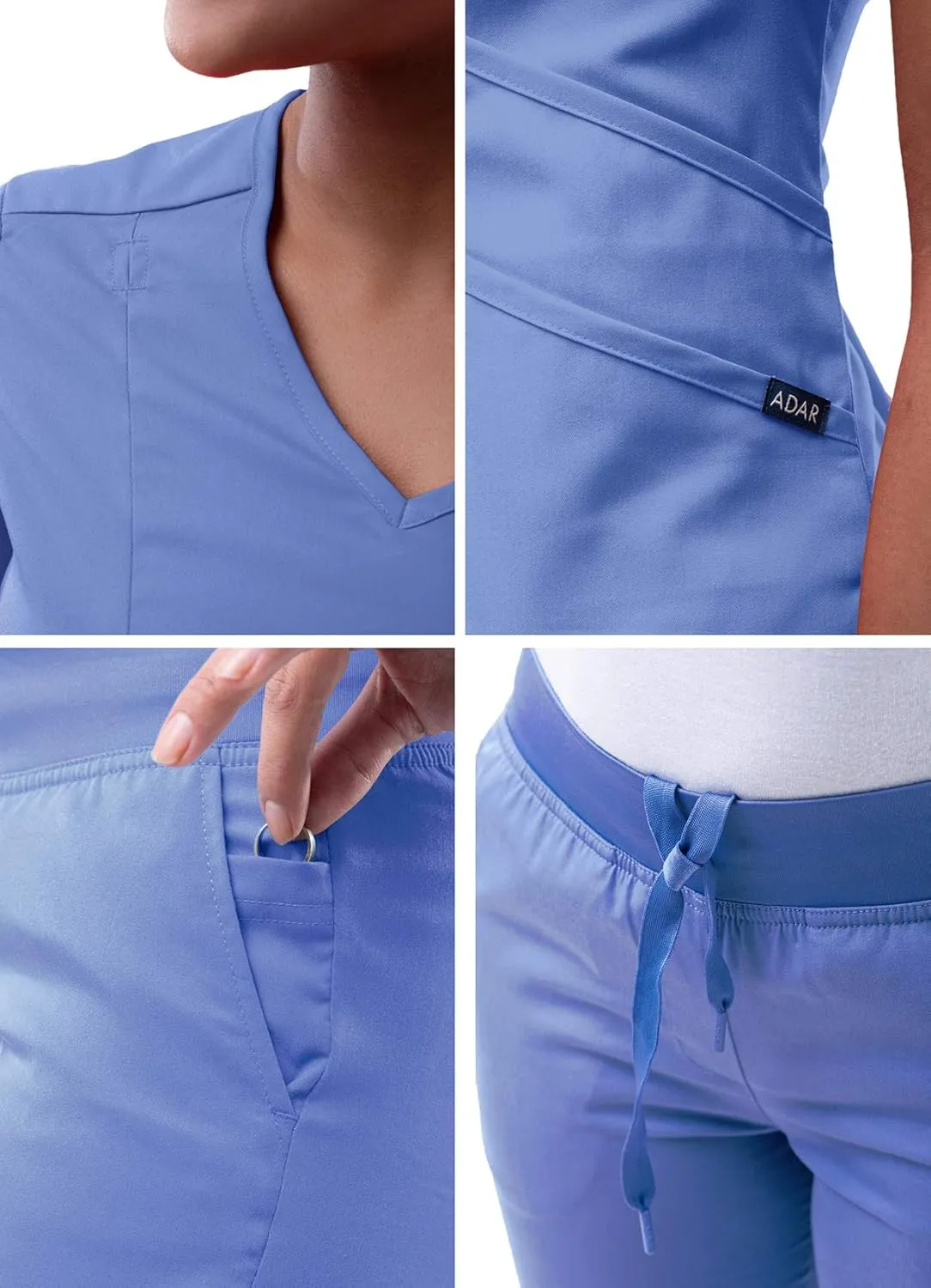 Adar Pro Core Classic Scrub Set for Women - Tailored V-Neck Scrub Top & Tailored Yoga Scrub Pants