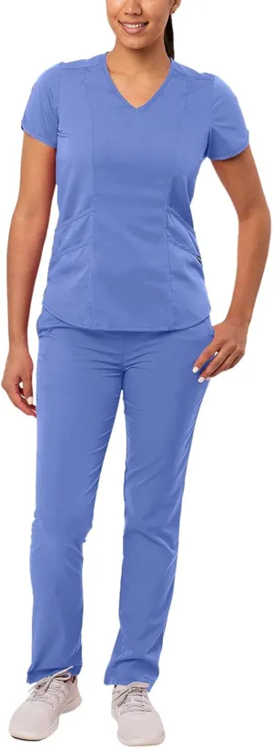 Adar Pro Core Classic Scrub Set for Women - Tailored V-Neck Scrub Top & Tailored Yoga Scrub Pants