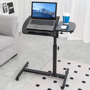 Adjustable Overbed Table with Wheels, Tilting Desktop, Rolling Laptop Desk for Bed, Sofa, or Hospital Use, Mobile Standing Desk for Laptop, Notebook, and Meals (Black)