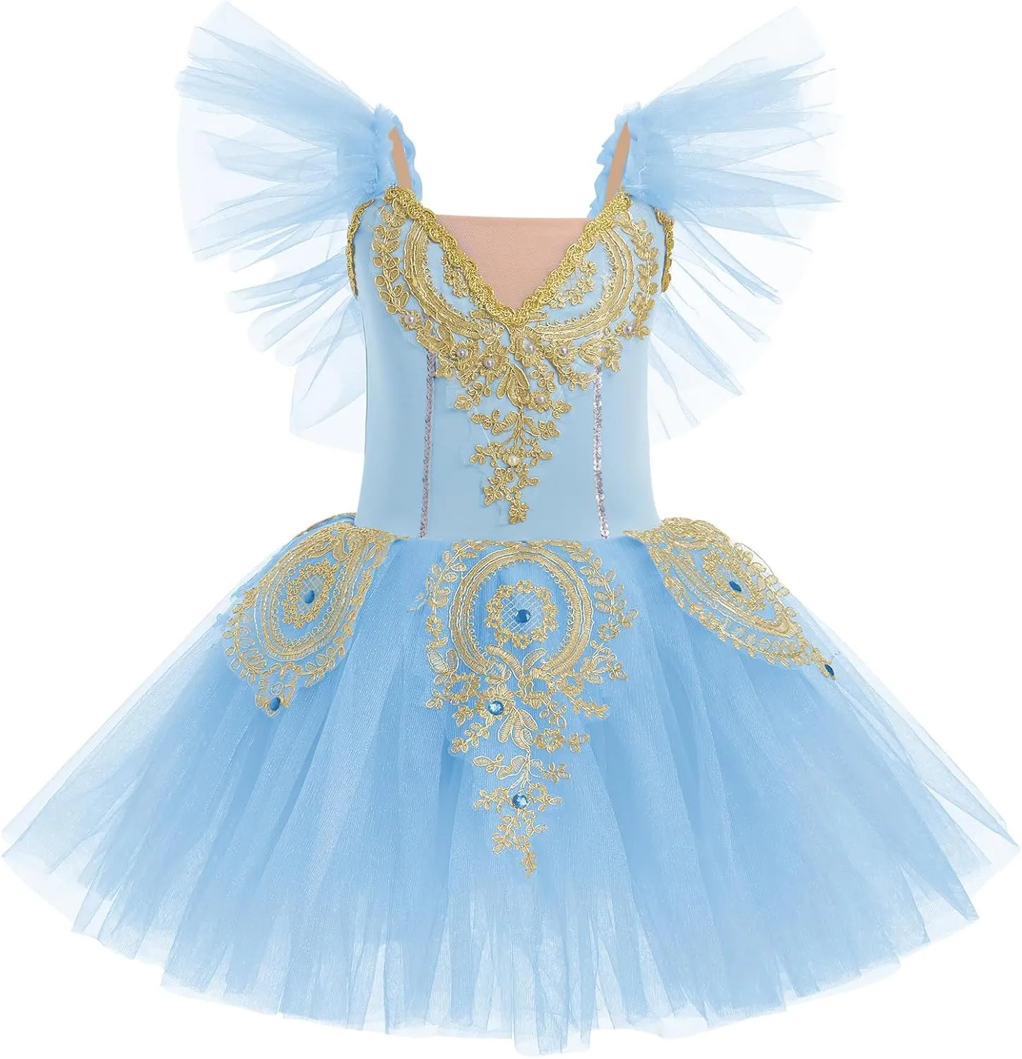AFAVOM Ballet Leotards for Girls Ballerina Performance Swan Lake Costumes Embroidery Tulle Camisole Skirted Leotard Dancewear