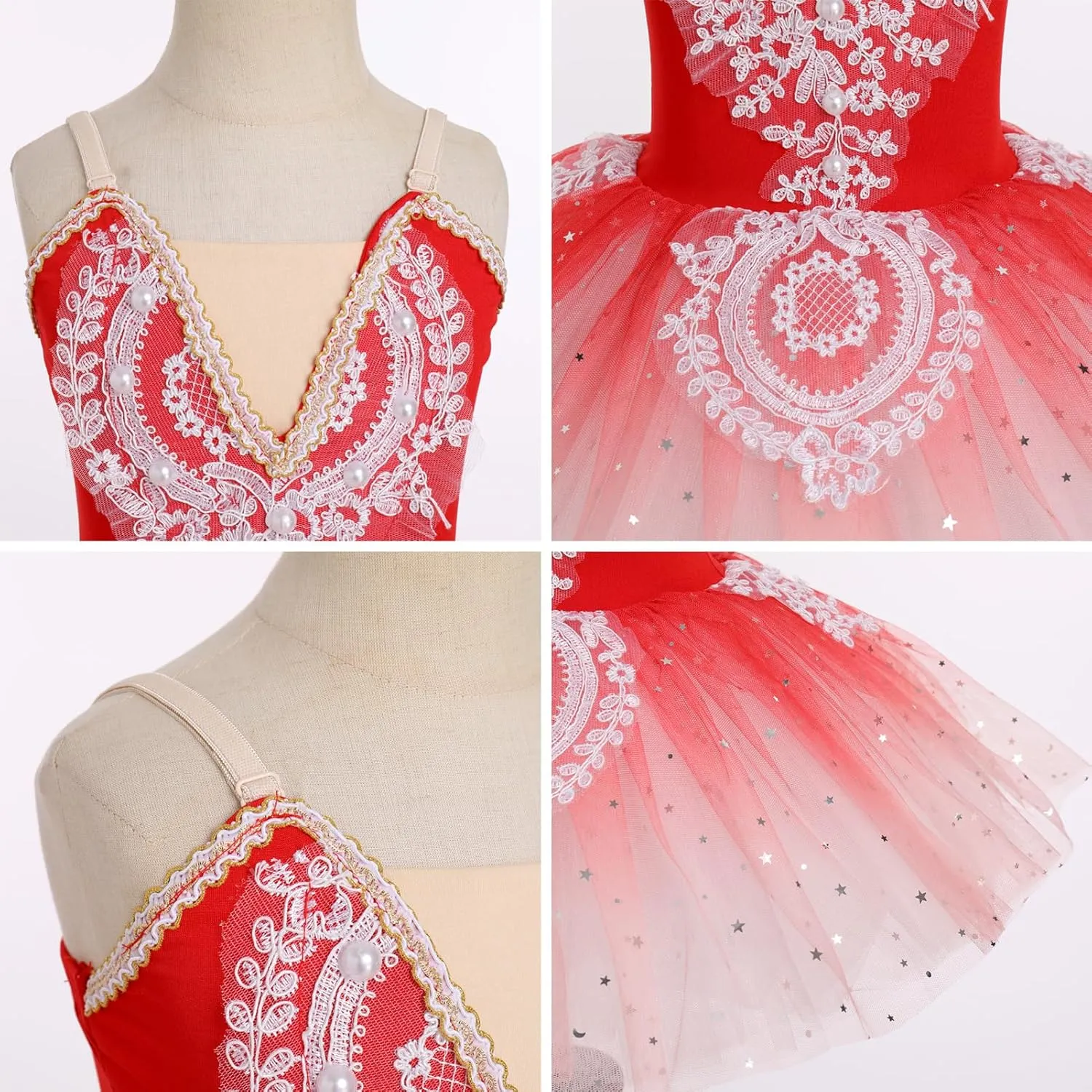 AFAVOM Ballet Leotards for Girls Lace Flower Camisole Leotard Skirt Performance Swan Ballet Dance Dress Ballerina Dancewear