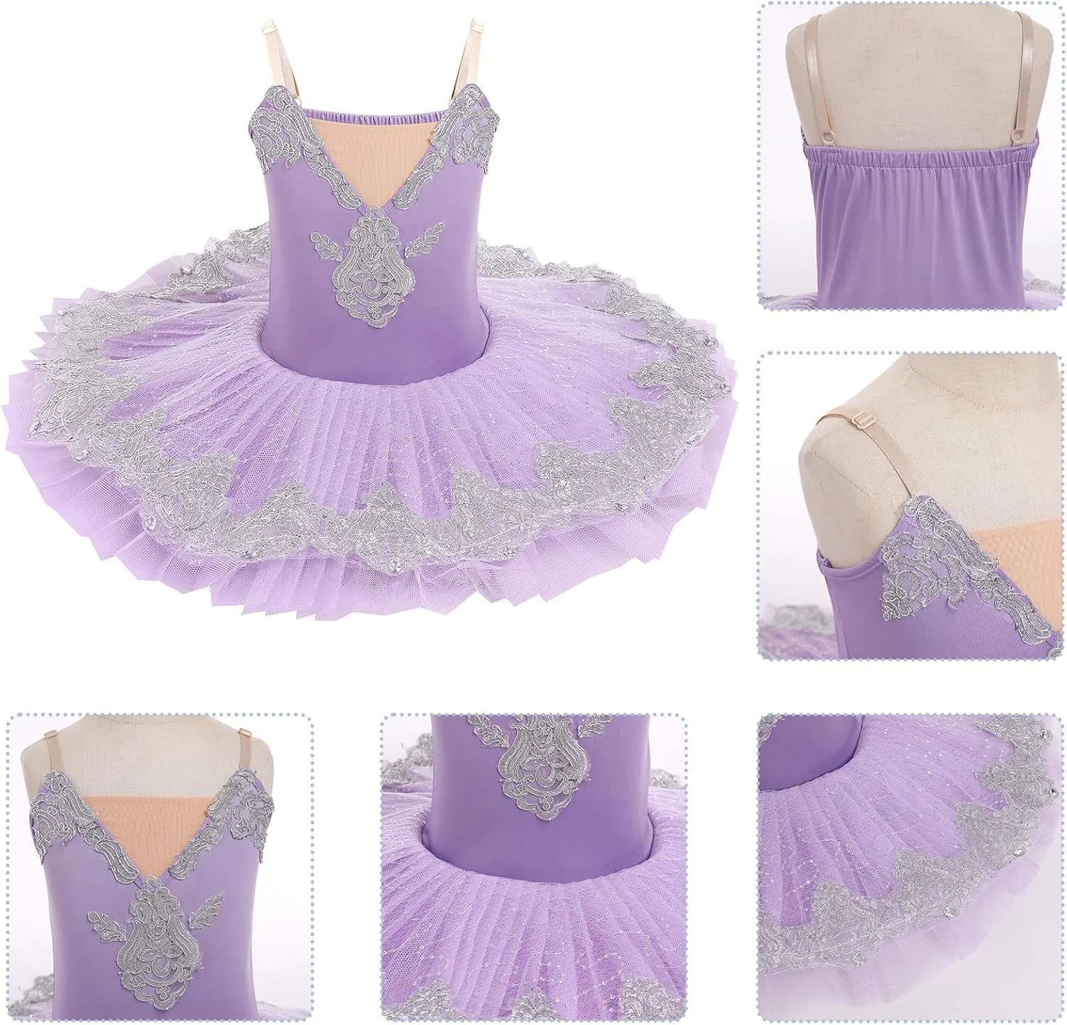 AFAVOM Girls Camisole Skirted Leotard Swan Lake Ballet Dance Outfit Embroidery Tutu Ballerina Princess Dress for Performance