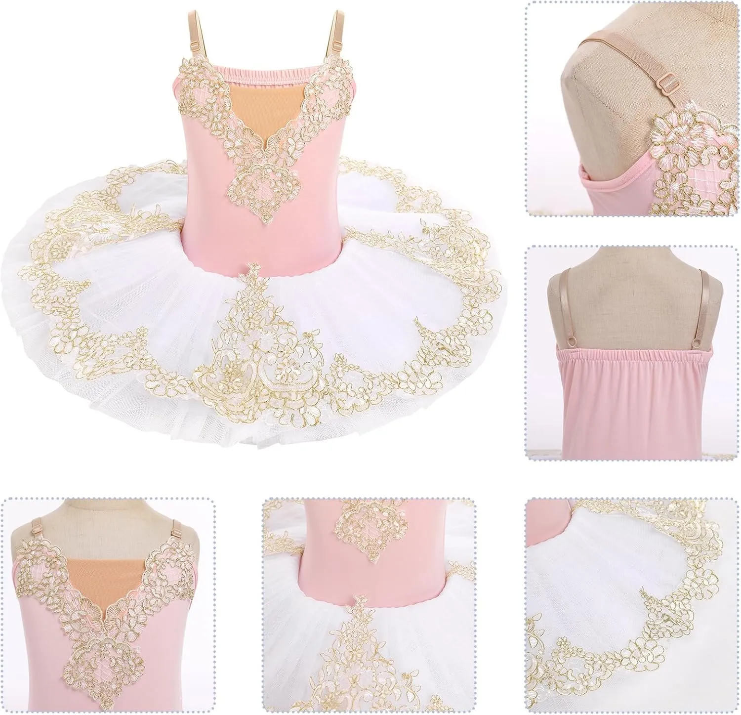 AFAVOM Girls Camisole Skirted Leotard Swan Lake Ballet Dance Outfit Embroidery Tutu Ballerina Princess Dress for Performance