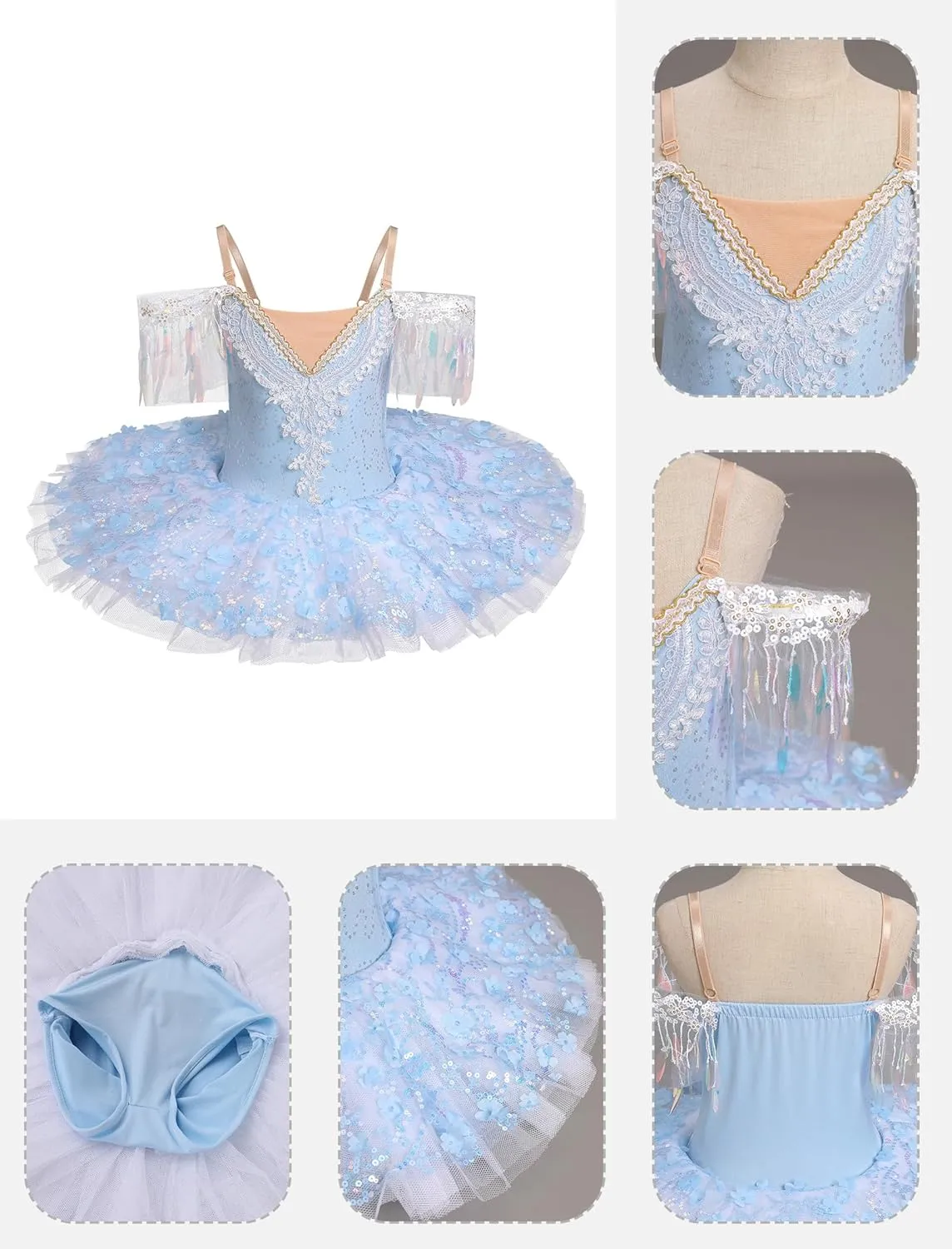 AFAVOM Swan Lake Ballerina Costume for Girls Camisole Skirted Leotard Sequin Ballet Dance Platter Tutu Dress for Performance