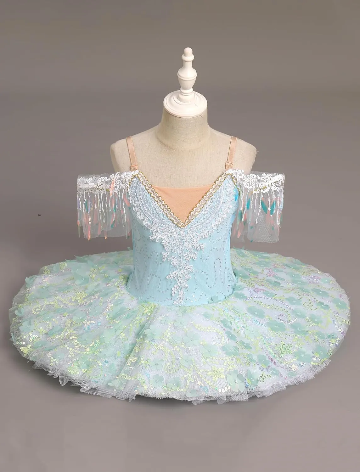 AFAVOM Swan Lake Ballerina Costume for Girls Camisole Skirted Leotard Sequin Ballet Dance Platter Tutu Dress for Performance