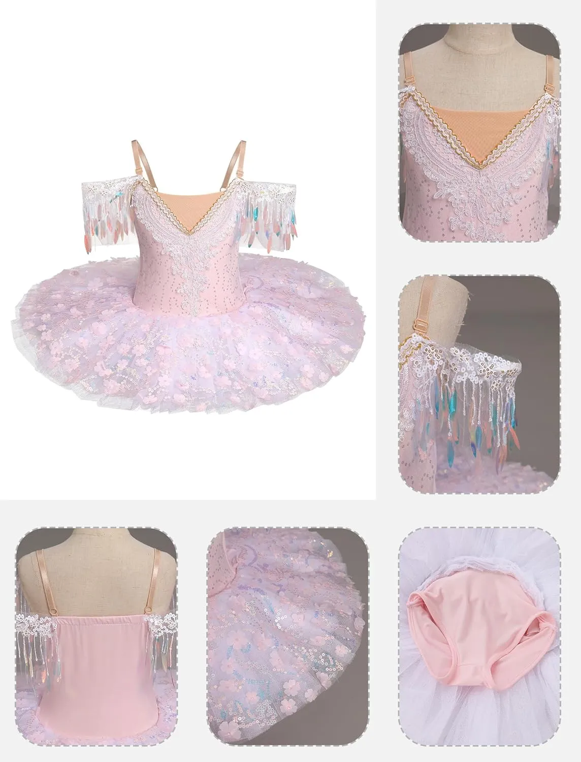 AFAVOM Swan Lake Ballerina Costume for Girls Camisole Skirted Leotard Sequin Ballet Dance Platter Tutu Dress for Performance