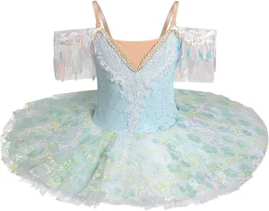 AFAVOM Swan Lake Ballerina Costume for Girls Camisole Skirted Leotard Sequin Ballet Dance Platter Tutu Dress for Performance