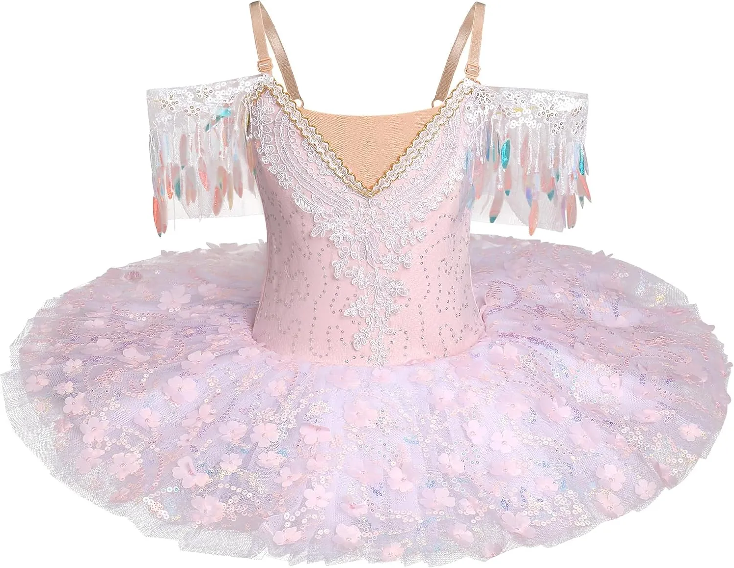 AFAVOM Swan Lake Ballerina Costume for Girls Camisole Skirted Leotard Sequin Ballet Dance Platter Tutu Dress for Performance