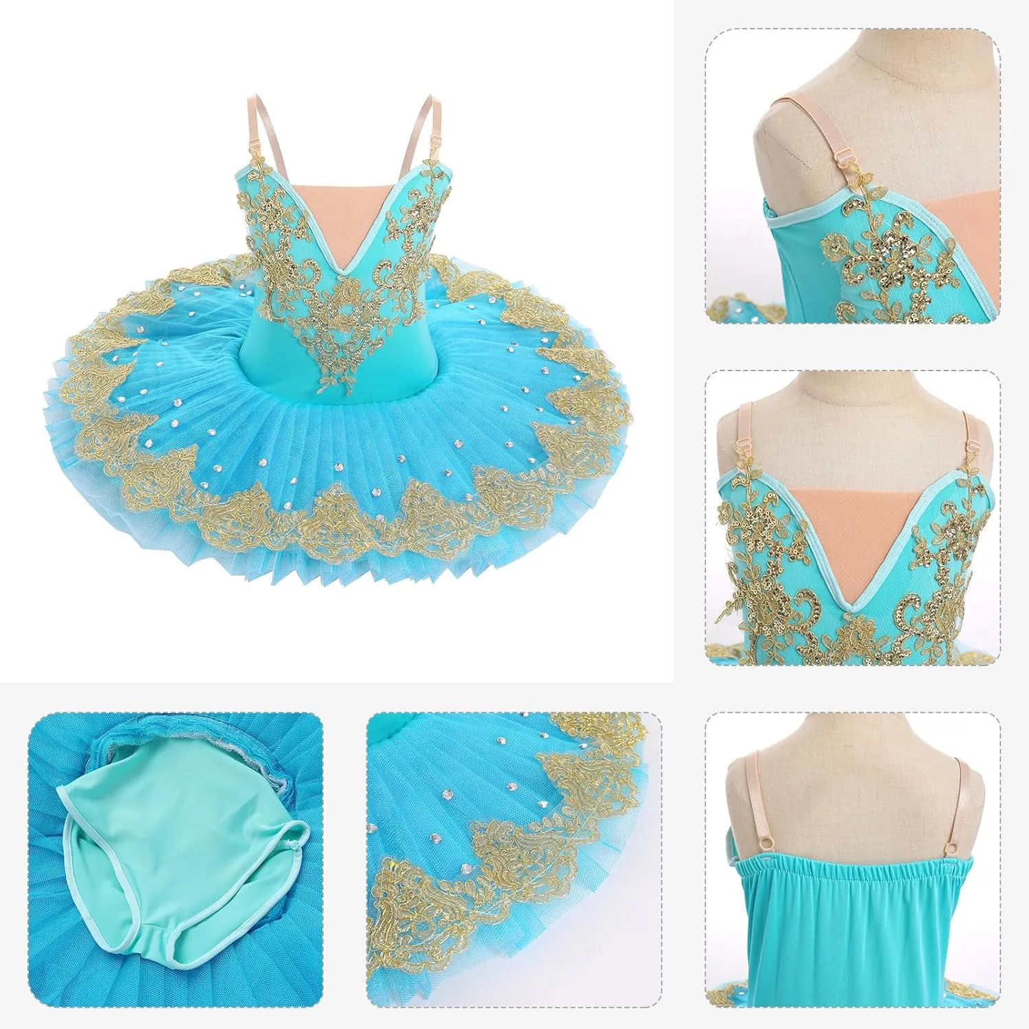 AFAVOM Swan Lake Ballerina Costume for Girls Camisole Skirted Leotard Sequin Ballet Dance Platter Tutu Dress for Performance