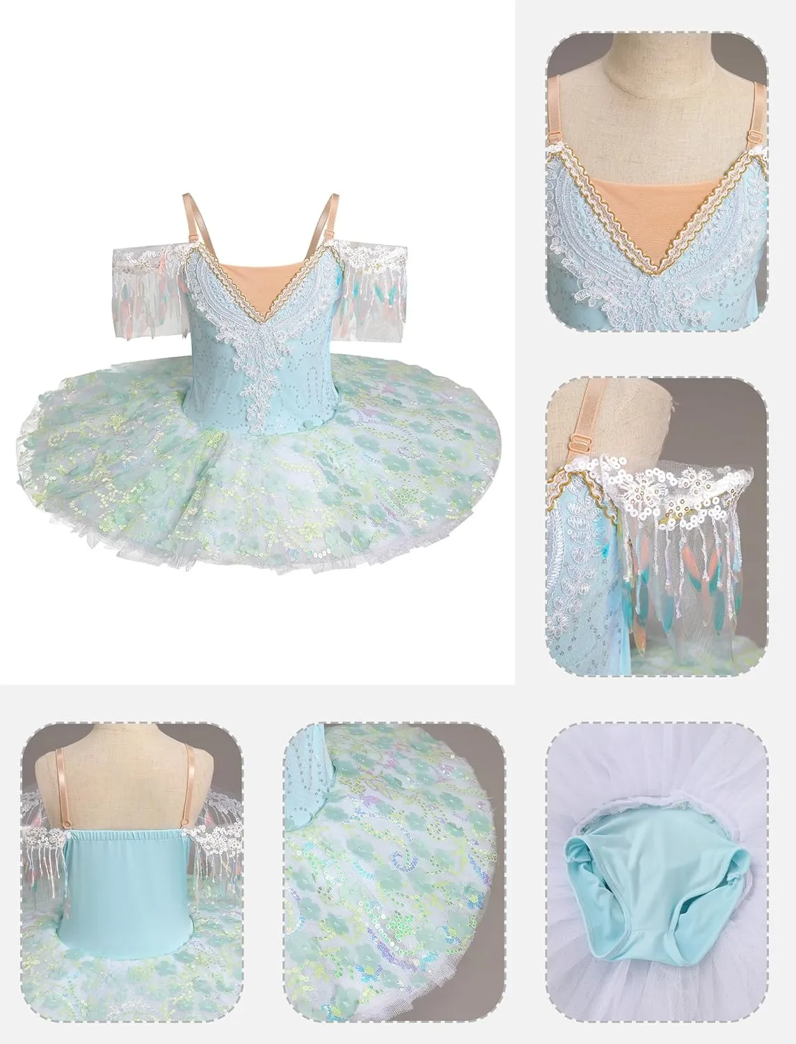 AFAVOM Swan Lake Ballerina Costume for Girls Camisole Skirted Leotard Sequin Ballet Dance Platter Tutu Dress for Performance