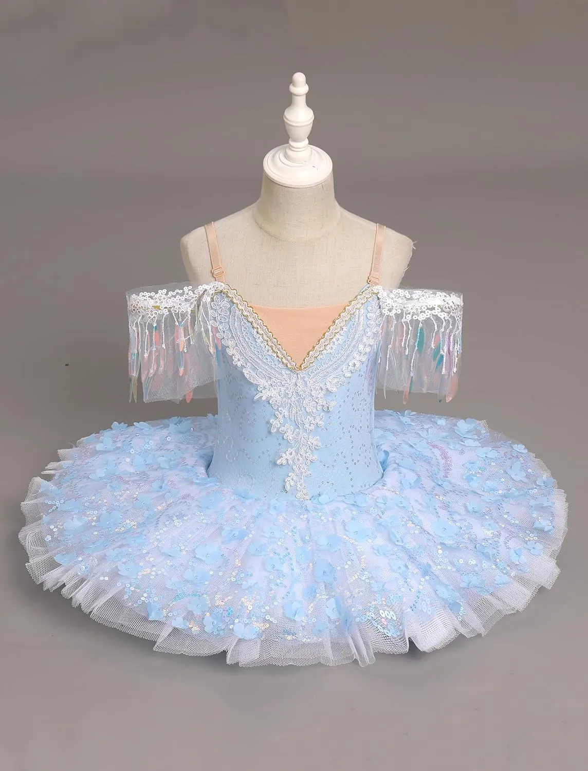 AFAVOM Swan Lake Ballerina Costume for Girls Camisole Skirted Leotard Sequin Ballet Dance Platter Tutu Dress for Performance