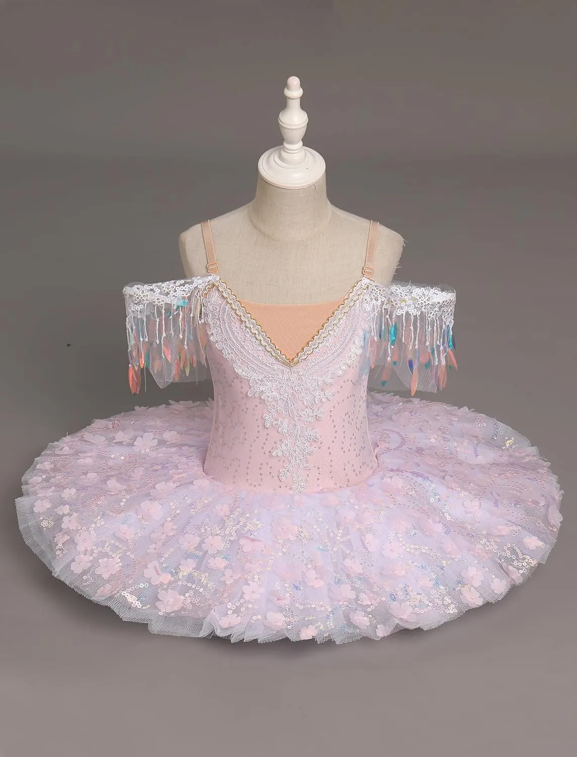 AFAVOM Swan Lake Ballerina Costume for Girls Camisole Skirted Leotard Sequin Ballet Dance Platter Tutu Dress for Performance