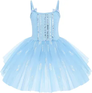 AFAVOM Toddler Kid Girls Sequins Fringes Camisole Ballet Dance Dress Glitter Feather Tutu Skirted Leotard Ballerina Dancewear