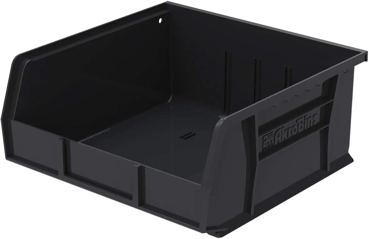 Akro-Mils 30235 AkroBins Plastic Storage Bins, Space-Saving Stackable Bins for Garage, Pantry, Craft Organization, 11-Inch x 11-Inch x 5-Inch, Black, 6-Pack
