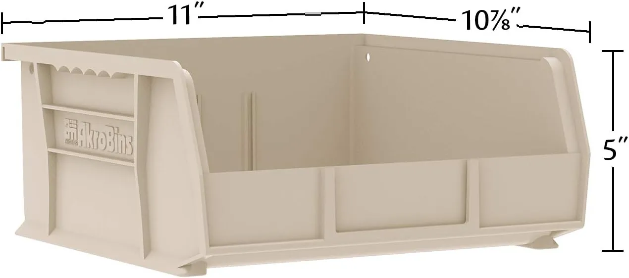 Akro-Mils 30235 AkroBins Plastic Storage Bins, Space-Saving Stackable Bins for Garage, Pantry, Craft Organization, 11-Inch x 11-Inch x 5-Inch, Black, 6-Pack