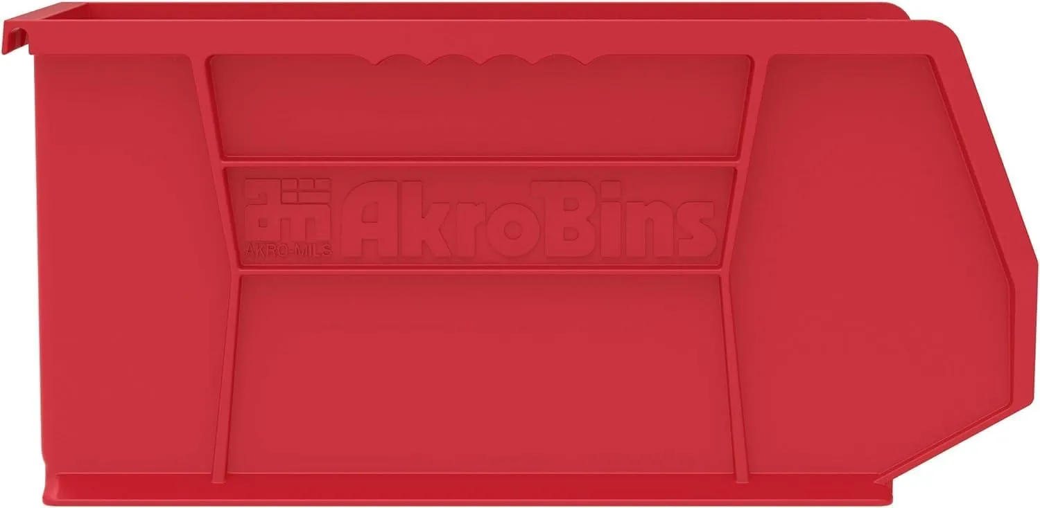 Akro-Mils 30240 AkroBins Plastic Storage Bins, Space-Saving Stackable Bins for Garage, Pantry, Craft Organization, 15-Inch x 8-Inch x 7-Inch, Red, 12-Pack