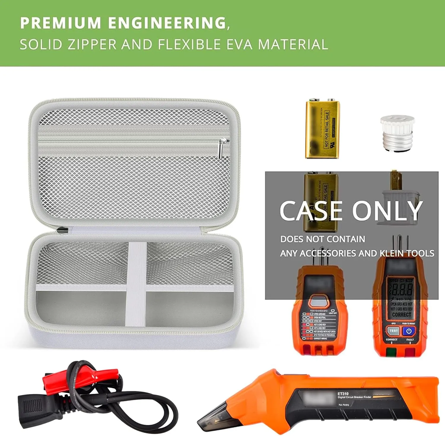 ALKOO Case Compatible with Klein Tools ET310 AC Circuit Breaker Finder and Integrated GFCI Outlet Tester, with Mesh Pocket Inside for Accessories (Grey)