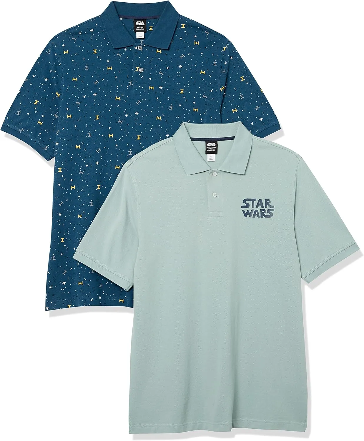 Amazon Essentials Disney | Marvel | Star Wars Men's Regular-Fit Cotton Pique Polo Shirt, Pack of 2