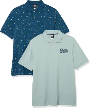 Amazon Essentials Disney | Marvel | Star Wars Men's Regular-Fit Cotton Pique Polo Shirt, Pack of 2