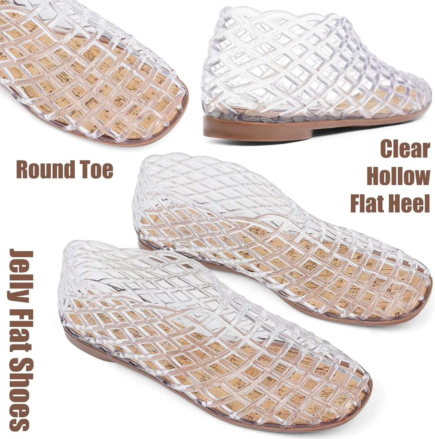 AMINUGAL Mesh Ballet Flats Shoes for Women Dressy Comfortable Jelly Ballerina Flats for Women Hollow Jelly Flat Shoes for Women Clear Jelly Sandals for Women Summer Beach Slip-on Jelly Shoes Women