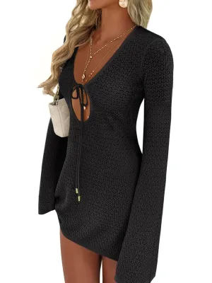 ANRABESS Beach Cover Ups for Women Crochet Swimsuit Bathing Suit Swimwear Bikini Mesh Knit Dress 2025 Summer Vacation Outfits
