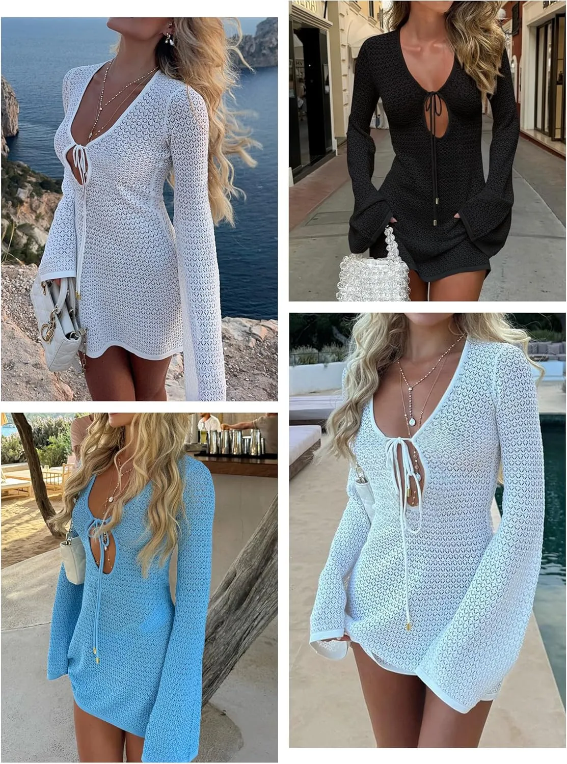 ANRABESS Beach Cover Ups for Women Crochet Swimsuit Bathing Suit Swimwear Bikini Mesh Knit Dress 2025 Summer Vacation Outfits