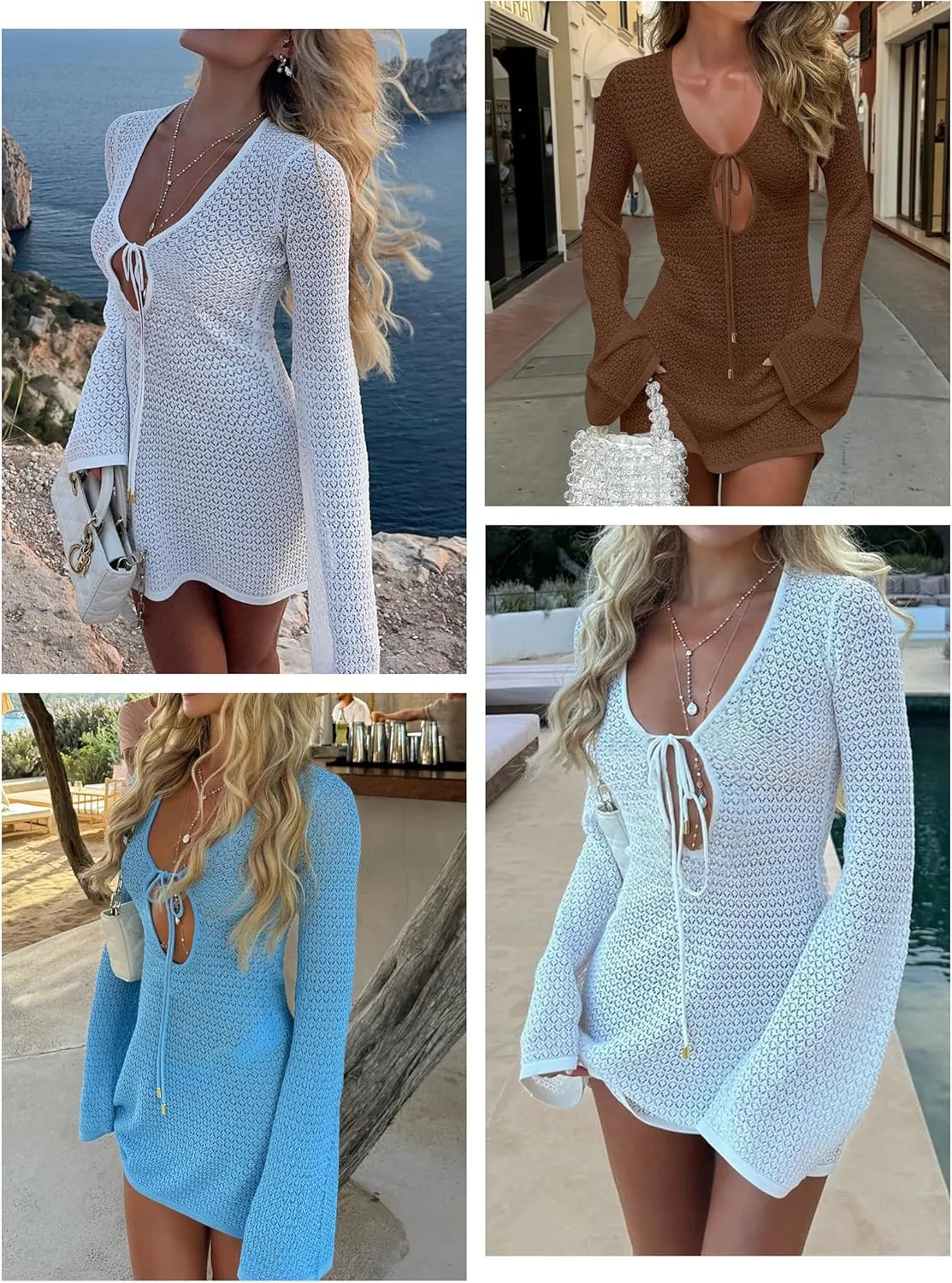 ANRABESS Beach Cover Ups for Women Crochet Swimsuit Bathing Suit Swimwear Bikini Mesh Knit Dress 2025 Summer Vacation Outfits
