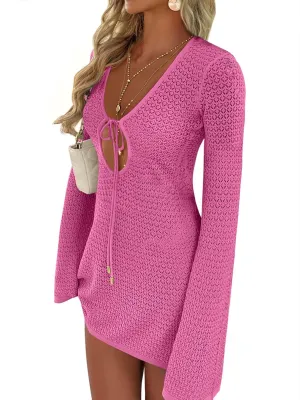 ANRABESS Beach Cover Ups for Women Crochet Swimsuit Bathing Suit Swimwear Bikini Mesh Knit Dress 2025 Summer Vacation Outfits
